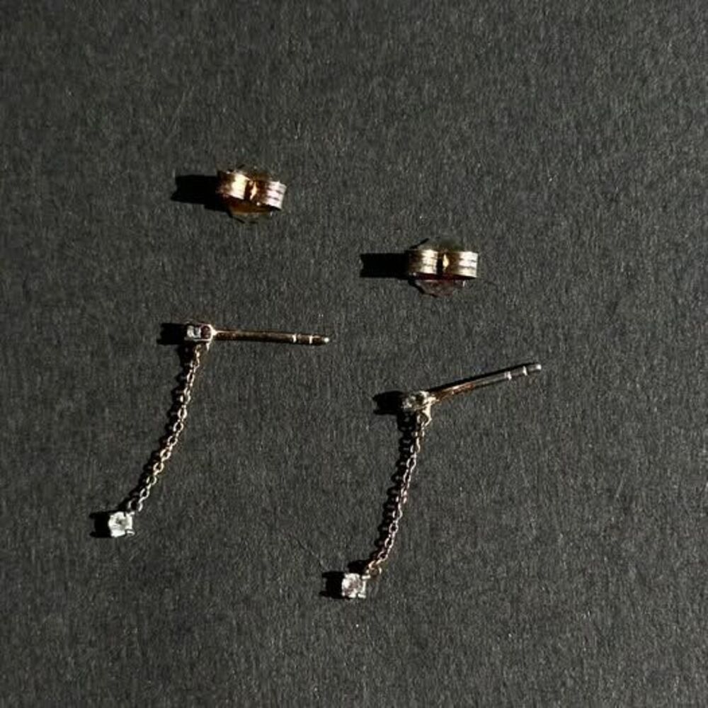 Sterling Silver 925 Dainty Chain Drop Stud Earrings CZ Dangle